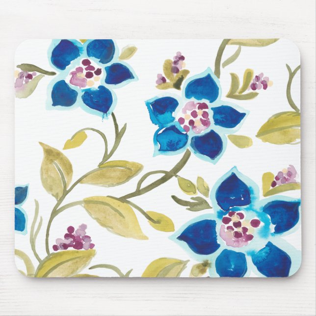 Abbey Floral Tiles - Blue Blooms Mouse Mat (Front)