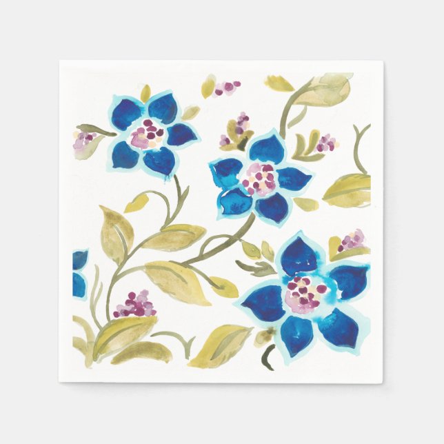 Abbey Floral Tiles - Blue Blooms Napkin (Front)