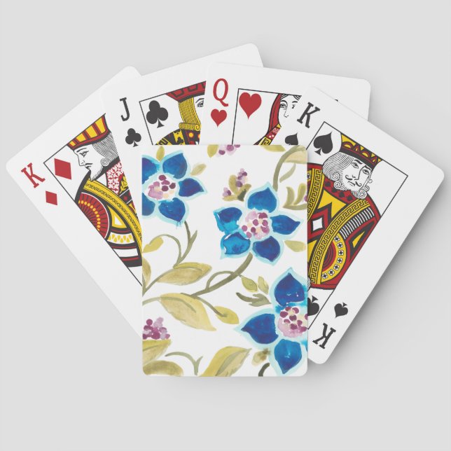 Abbey Floral Tiles - Blue Blooms Playing Cards (Back)