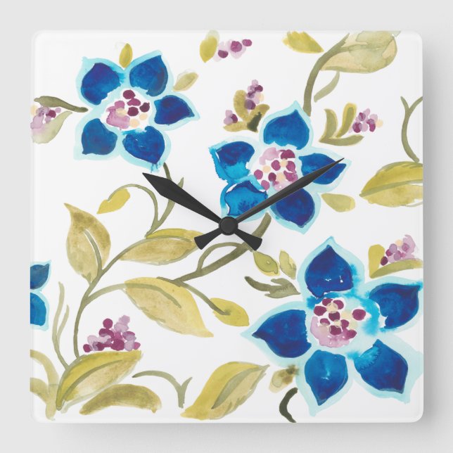 Abbey Floral Tiles - Blue Blooms Square Wall Clock (Front)