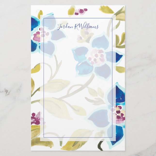 Abbey Floral Tiles - Blue Blooms Stationery (Front)