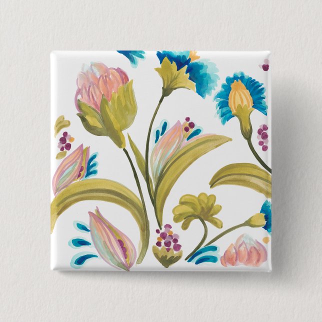 Abbey Floral Tiles - Spring Flowers 15 Cm Square Badge (Front)