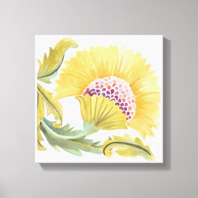 Abbey Floral Tiles - Yellow Canvas Print (Front)