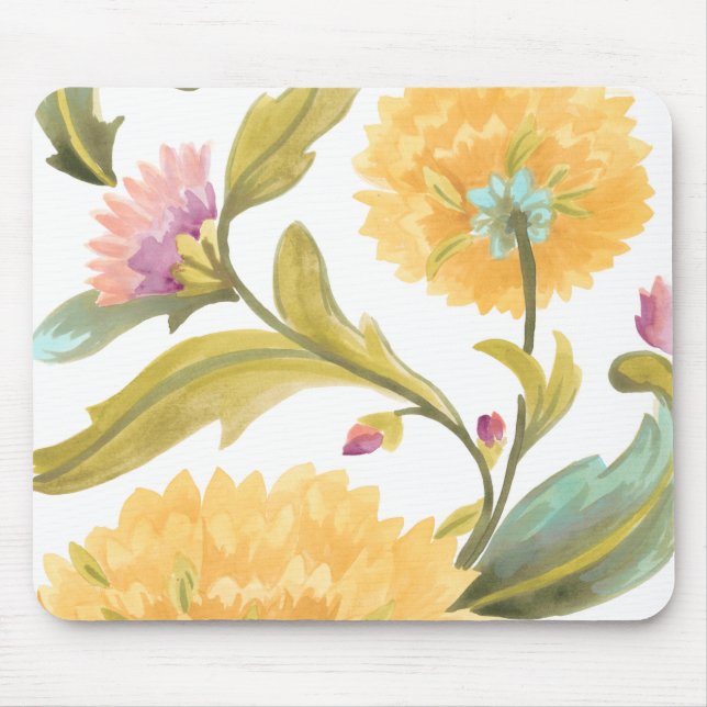 Abbey Floral Tiles - Yellow Flowers Mouse Mat (Front)