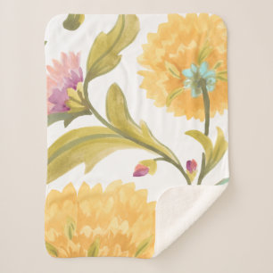 Abbey Floral Tiles - Yellow Flowers Sherpa Blanket