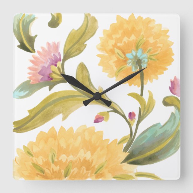 Abbey Floral Tiles - Yellow Flowers Square Wall Clock (Front)