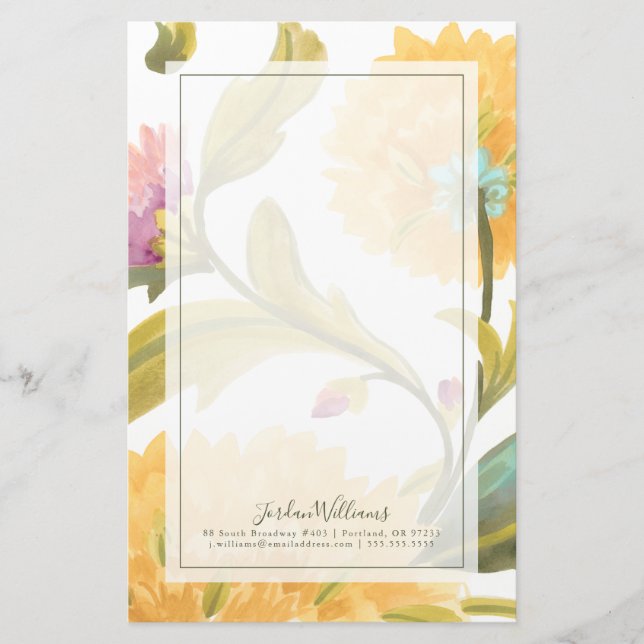Abbey Floral Tiles - Yellow Flowers Stationery (Front)