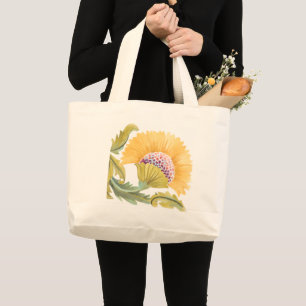 Abbey Floral Tiles - Yellow Large Tote Bag