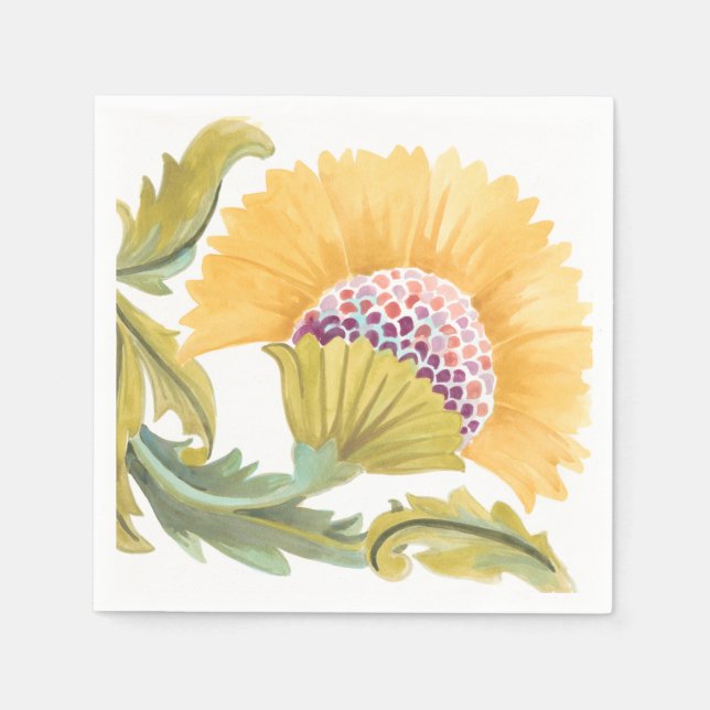 Abbey Floral Tiles - Yellow Napkin (Front)
