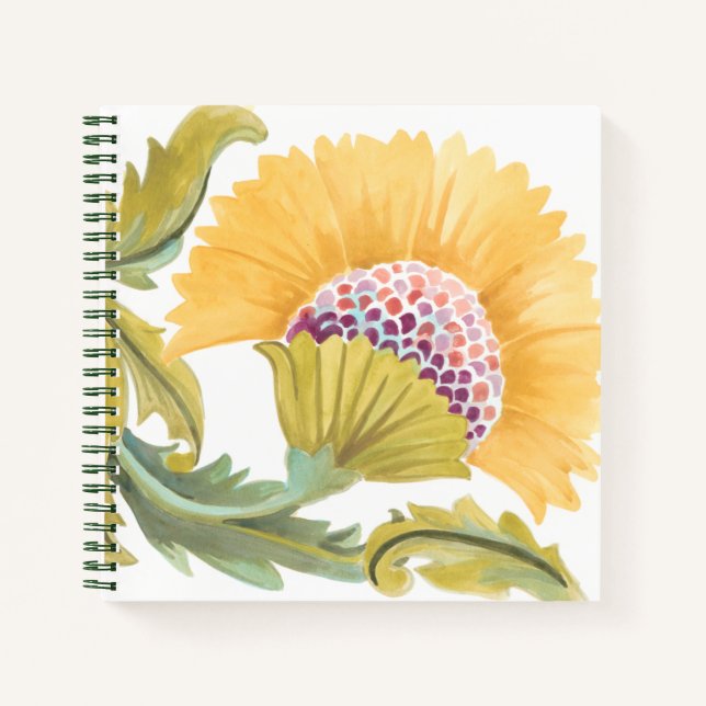 Abbey Floral Tiles - Yellow Notebook (Front)