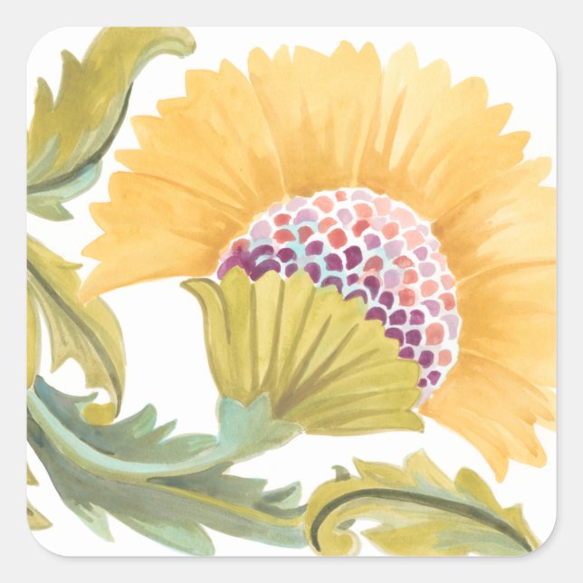 Abbey Floral Tiles - Yellow Square Sticker (Front)