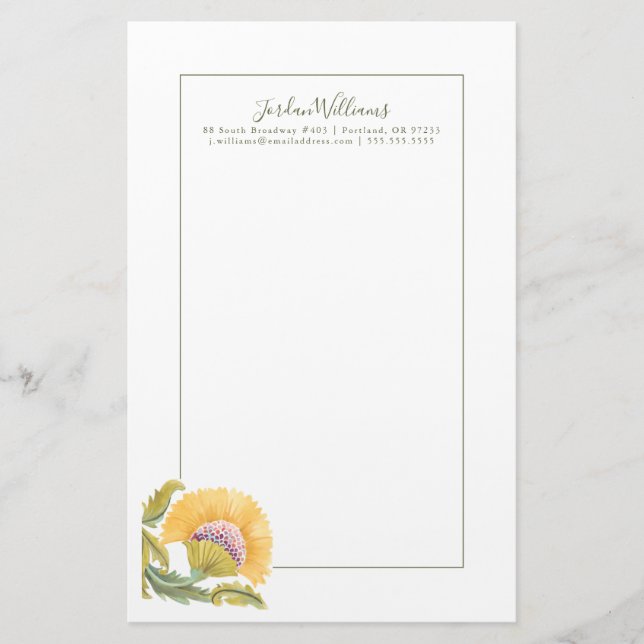 Abbey Floral Tiles - Yellow Stationery (Front)