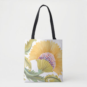 Abbey Floral Tiles - Yellow Tote Bag