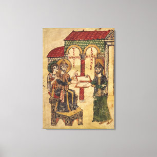 Abbot John offering manuscript Benedict Canvas Print