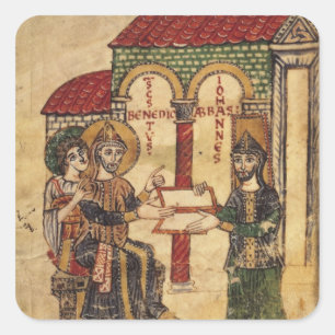 Abbot John offering manuscript Benedict Square Sticker