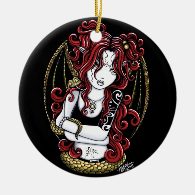 "Abby" Gothic Red Tattoo Snake Fairy Ornament (Front)