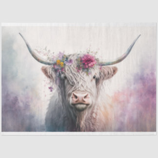 "Abby" Highland Cow with Pastel Crown 30x20  Tissue Paper