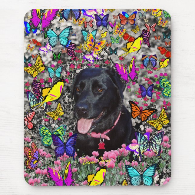 Abby in Butterflies - Black Lab Dog Mouse Mat (Front)