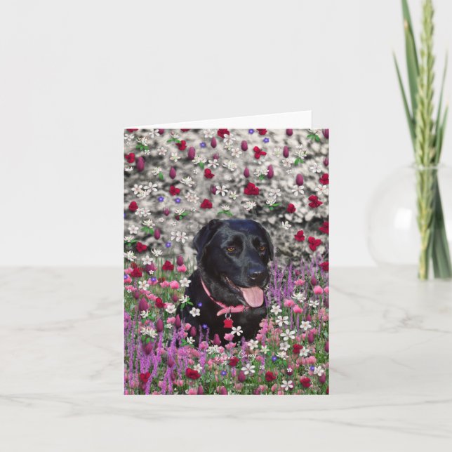 Abby in Flowers – Black Lab Dog Card (Front)
