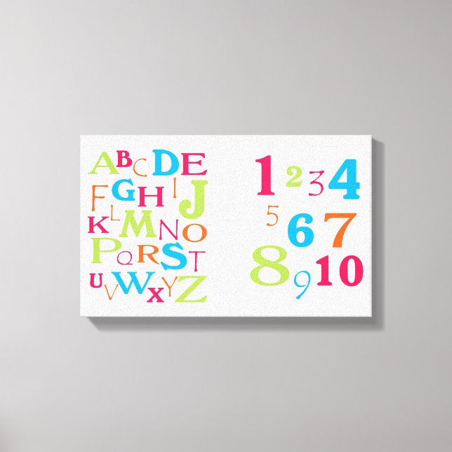 ABC 123 Alphabet Number Pink Orange Lime Turquoise Canvas Print (Front)