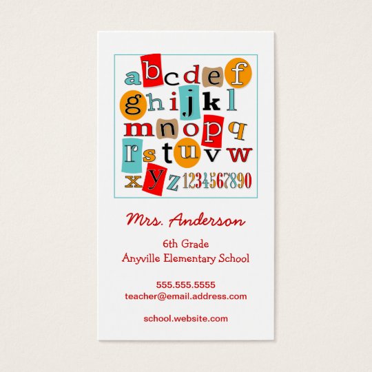 ABC 123 Alphabet Teacher Contact Business Card