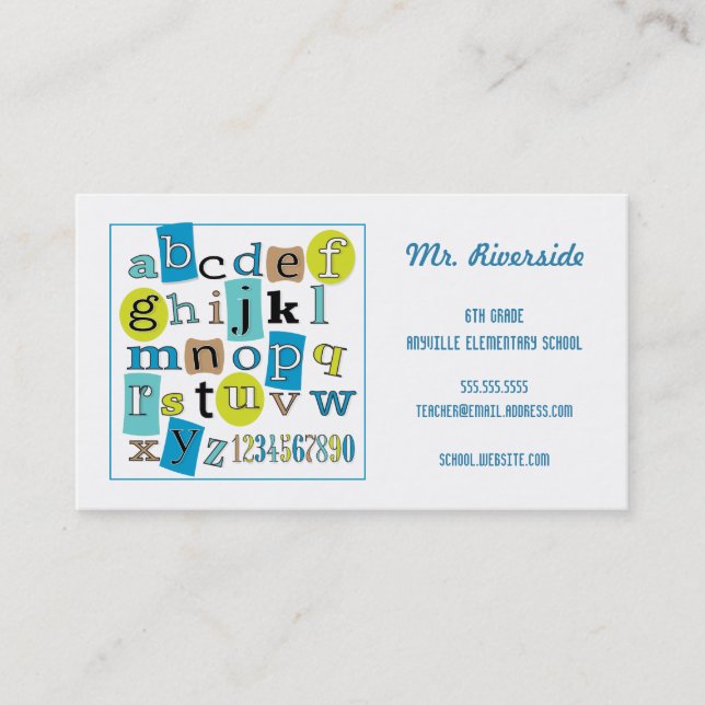 ABC 123 Alphabet Teacher Contact Business Card (Front)