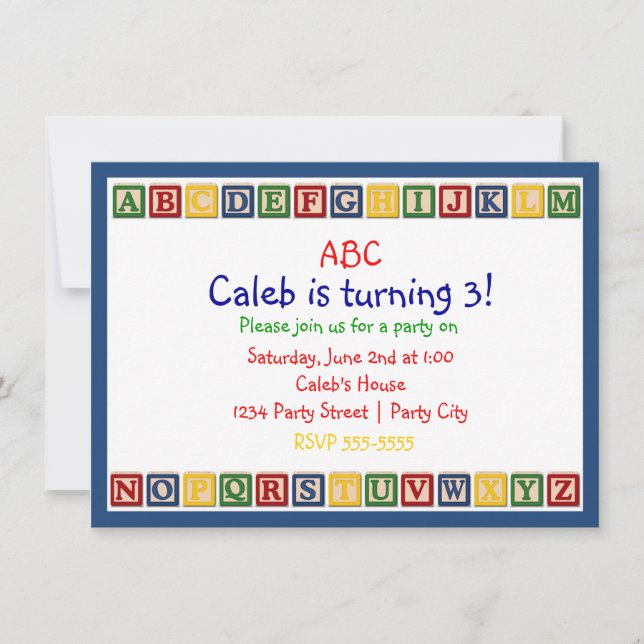 ABC Alphabet Blocks 1st Baby Birthday Invitation (Front)