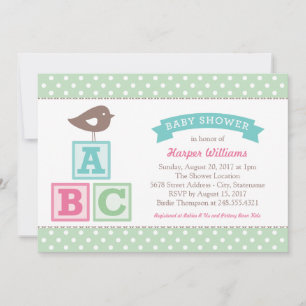ABC Alphabet Blocks Mint Green Baby Shower Invitation