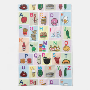 ABC Alphabet learning letters happy foods learn Tea Towel