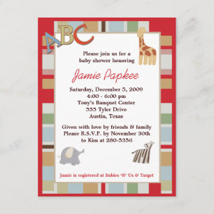 ABC Alphabet Soup Striped Baby Shower Invitation