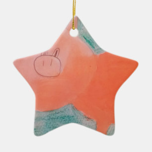 #ABC Art by Children, Pink Orange Pig Ceramic Tree Decoration