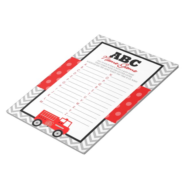 ABC Baby Name Firetruck Baby Shower Game Pack Notepad (Angled)