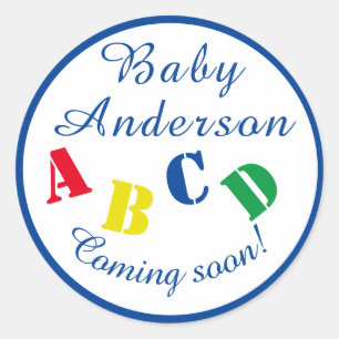 ABC Baby Shower Blue Classic Round Sticker