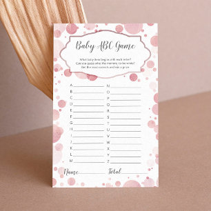 ABC Baby Shower Game, Blush Pink White Polka dots