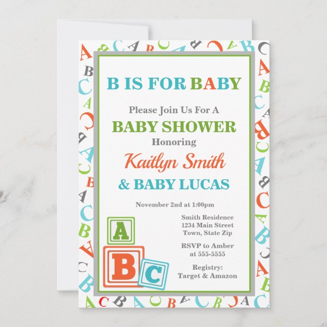 ABC Baby Shower Invitation Neutral Baby Shower (Front)