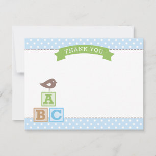 ABC Blocks Blue and Green Boy Baby Shower Thank You Card