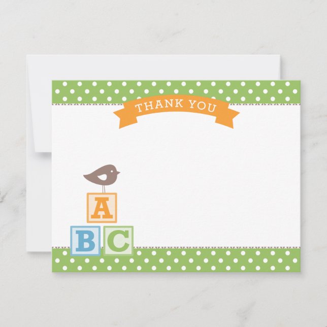 ABC Blocks Green Gender Neutral Baby Shower Thank You Card (Front)