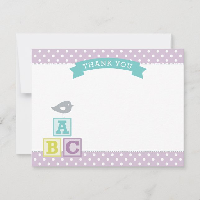 ABC Blocks Lavender Purple Girl Baby Shower Thank You Card (Front)