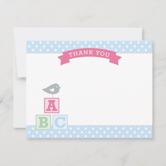 ABC Blocks Pink and Blue Girl Baby Shower Thank You Card (Front)