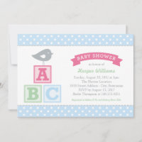 ABC Blocks Pink Blue Bird Baby Girl Shower