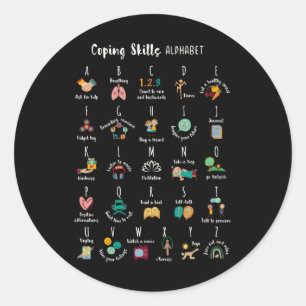 Abc Coping Skills Alphabet Self Care Mental Health Classic Round Sticker