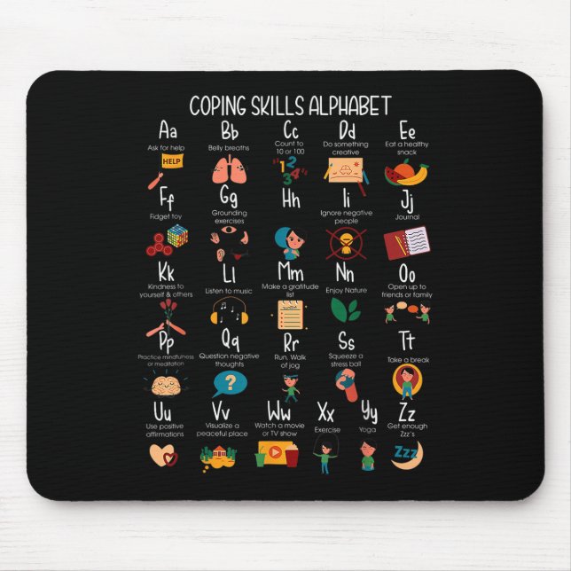 Abc Coping Skills Alphabet Self Care Mental Health Mouse Mat (Front)
