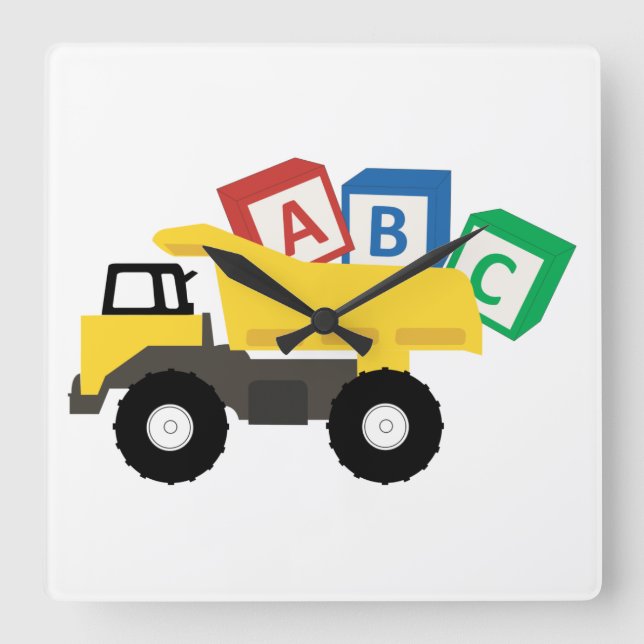 ABC Dump Truck Construction Trucks Square Wall Clock (Front)