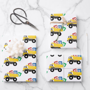 ABC Dump Truck Construction Trucks Wrapping Paper Sheet