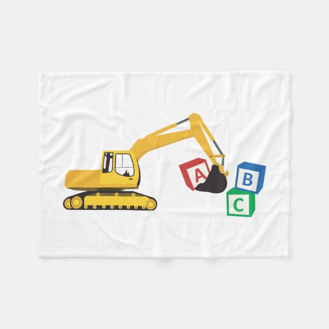 ABC Excavator Construction Truck Fleece Blanket (Front (Horizontal))