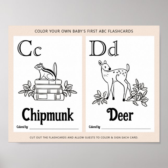 ABC Flashcards Baby Shower Colouring Activity Shee Poster (Front)