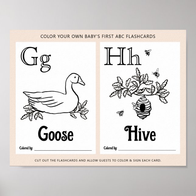 ABC Flashcards Baby Shower Colouring Activity Shee Poster (Front)