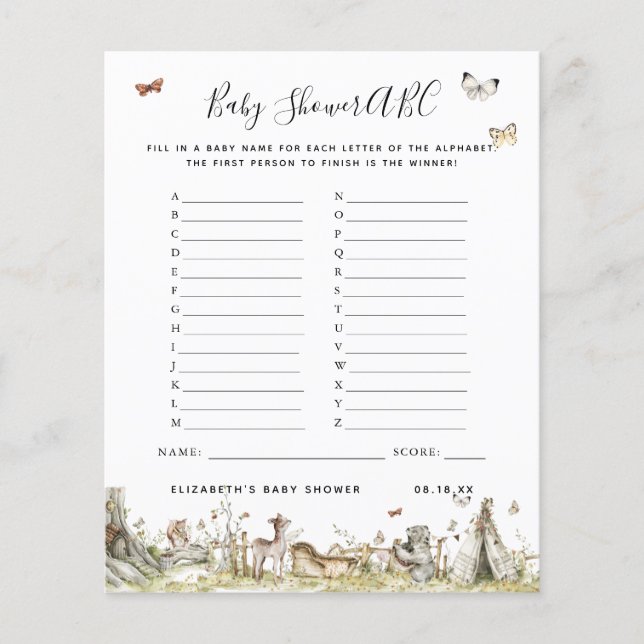 ABC Game | Floral Baby Shower Game (Front)