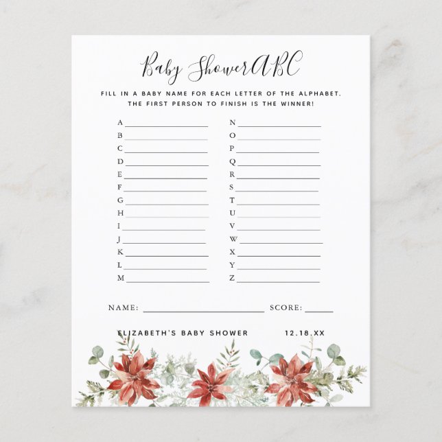 ABC Game | Floral Pumpkin Baby Shower Game (Front)