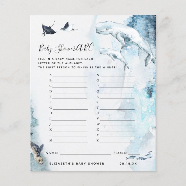 ABC Game | Ocean Baby Shower Game (Front)